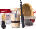 KneadAce Sourdough Starter Kit With Culture, Starter Culture, 24oz Sourdough Jar, 2 x Cotton Rope Banneton Bread Proofing Basket, Bread Lame, Perfect Gifts for bakers Sourdough Bread Baking supplies