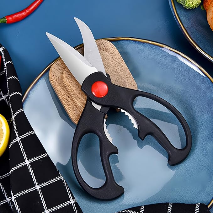 Multipurpose kitchen scissors, heavy duty meat poultry scissors, spice scissors, food cooking scissors, stainless steel utility scissors (1, black)