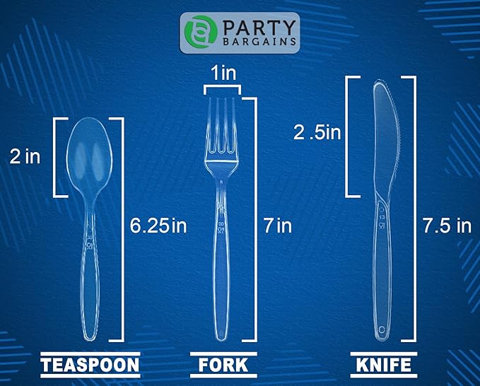 Party Bargains Disposable Cutlery set, SAPPHIRE Design, Clear Color, 1,440 Pieces: 720 Forks,480 Spoons, 240 Knives