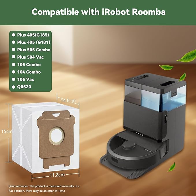 18 Pack Replacement Dust Bags for iRobot Roomba Combo 2 Essential Robot Vacuum Q0520, 104/105 Combo, Plus 405 (G181)/(G185), Max 705 Vac, Max 705 Combo, 105 Vac, Plus 504 Vac, Plus 505 Combo