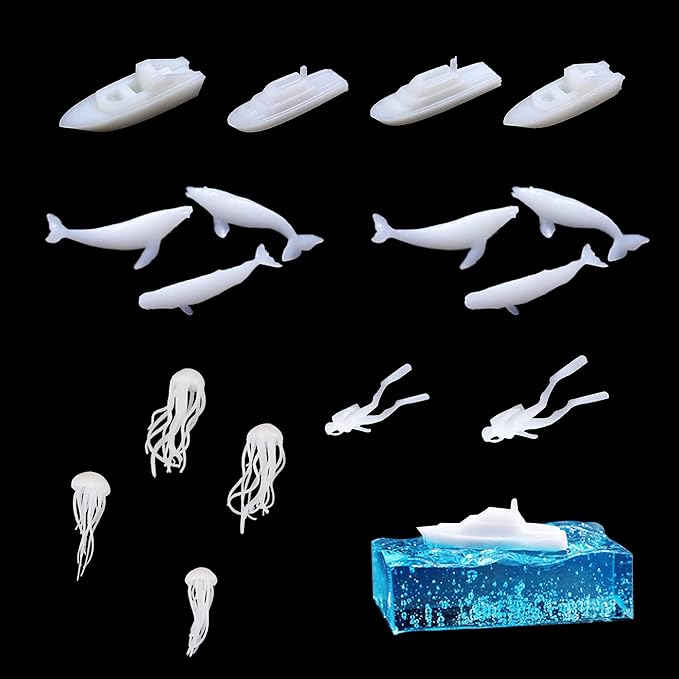 Woohome 16 PCS Jewelry Making Supplies - Resin Moulds & Fillers, 3D Mini Cruise Ship Whale Jellyfish Diver Moulds for Art Resin Crafts
