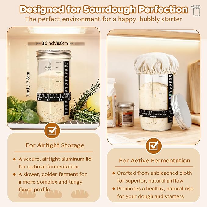 SORON Sourdough Starter Kit, Banneton Bread Proofing Basket with Glass Sour Dough Starter Jar, Sourdough Bread Baking Supplies Tools, 9" Round & 10" Oval Banneton Baskets, Gift Set for Homemade Making