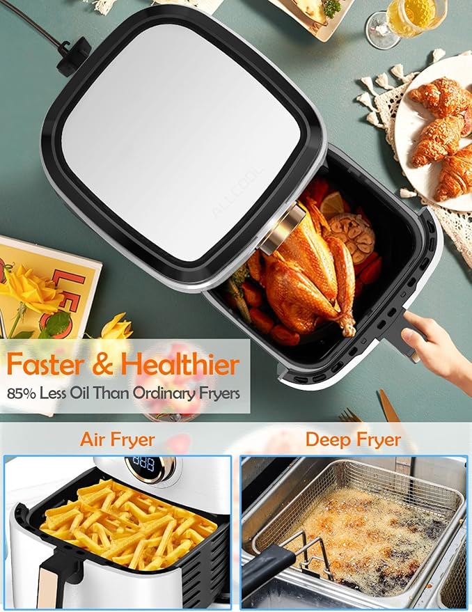 Air Fryer, ALLCOOL Airfryer Oven 8QT Large 1700W 8-in-1 with Touch Screen Air Fryers Dishwasher Safe Nonstick Basket Freidora de Aire 36 Recipes BPA & PFOA Free White