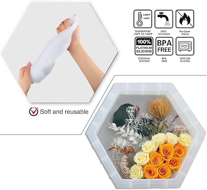 Large Silicone Molds for Resin, Actvty Large Resin Molds, 9 Inch Upgraded Hexagon Silicone Molds for Flowers Preservation, DIY Wedding, Valentine, Anniversary and Home Decors
