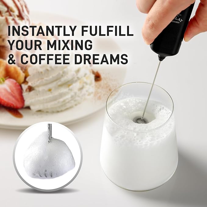 Mini & Mighty Milk Frother Wand - Powerful Handheld Drink Mixer - Stocking Stuffer Coffee Frother For Latte, Cappuccino, Matcha, Hot Chocolate, Creamer - Black