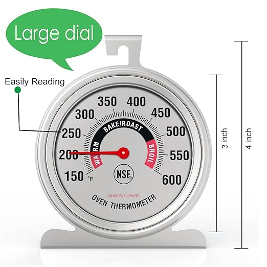 Efeng Large 3.5" Oven Thermometers for Gas/Electric Oven with Large Hanger&Base,Safety Leave-in Oven,Easy to Read Number,No Fading Color for Long time Cooking