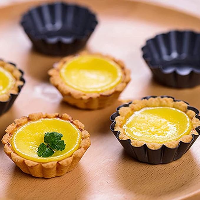 12 Packs Egg Tart Mold, Bigger Size 3 x 0.9inch, Non-Stick Pan Carbon Steel Cake Molds, Mini Pie Mould, Muffin Cupcake Pudding Baking Cup Maker - for Pies, Chinese Egg Tart, Cakes