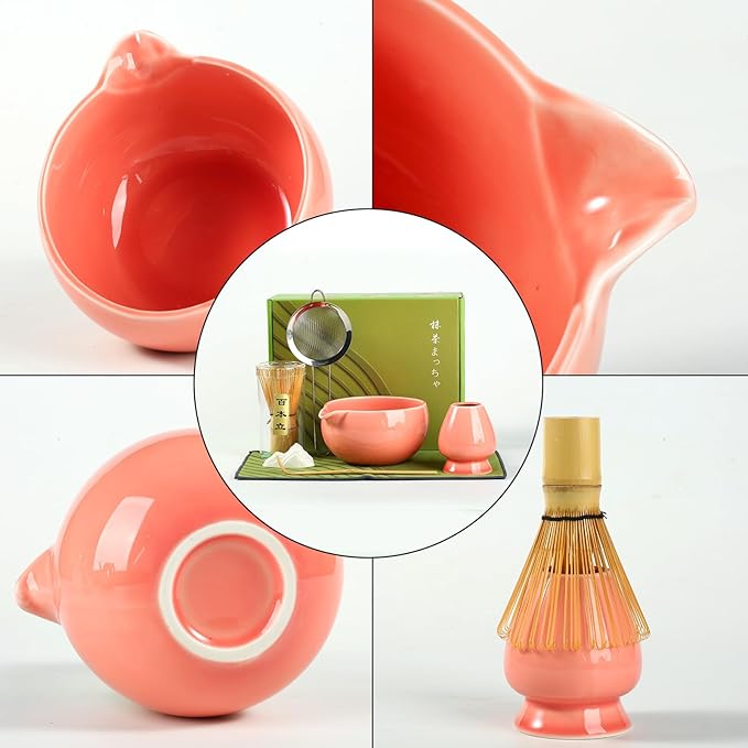 Matcha Whisk Set, Ceramic Matcha Set with Spout, Matcha Bowl Kit with Sifter, Whisk and Holder, Bamboo Scoop, Scoop Rest, Tea Towel, 7 Pcs Matcha Kit Set for Making Breakfast/Latte for Matcha Lovers