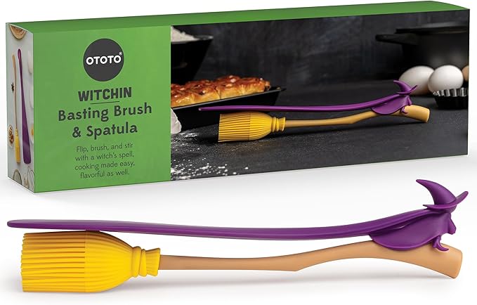 NEW - OTOTO Witchin Pastry Brush and Baking Spatulas - Silicone Heat Resistant and Basting Brush, Cooking and Baking Spatula, Spooky Witchy Gifts, Gothic Kitchen Halloween Gifts, Cute Accessories
