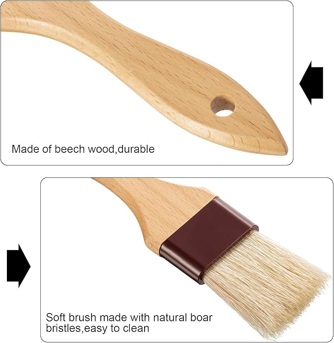 Boao 4 Pieces Natural Bristle Pastry Brush Beech Wooden Handle Basting and BBQ Brushes for Cooking, Butter, Oil, Egg, Marinade, Grilling, Baking, Kitchen Food(1 Inch, 1 1/2 Inch)
