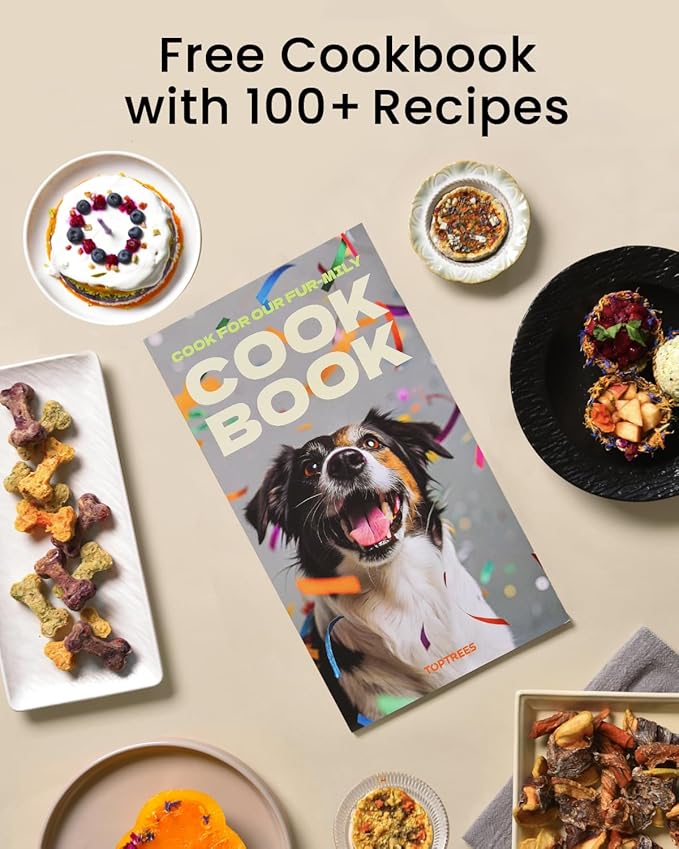 Pet Fresh Food Processor Gift Set with 100+ DIY Recipes – Quick 10 Types of Homemade Fresh Foods for 5 Pet Types, 7-in-1 Cooking Machine with Easy One-Touch Panel, Dog Jerky, Cat Churu Treats