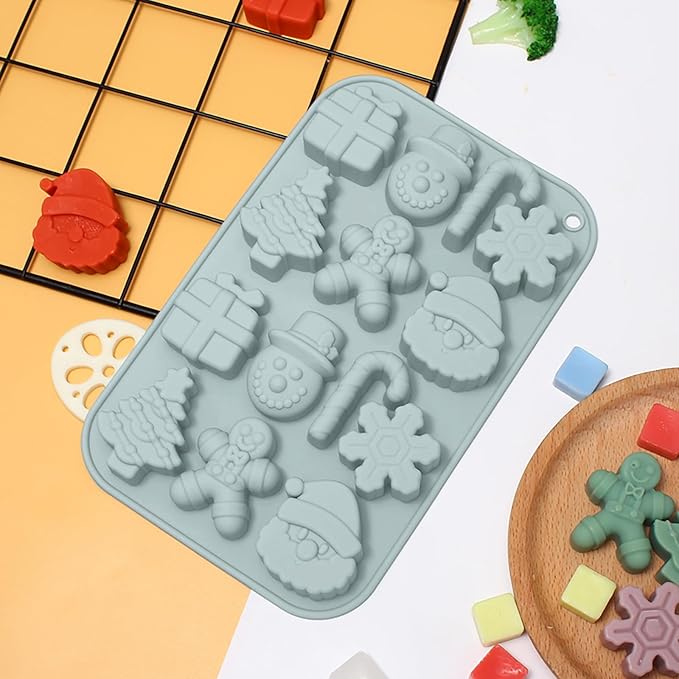Christmas Chocolate Molds 3pcs Silicone Candy Molds Santa Claus Cane Christmas Tree Gingerbread Molds for Ice Cube Jelly Crayon Gummy Cupcake Decoration