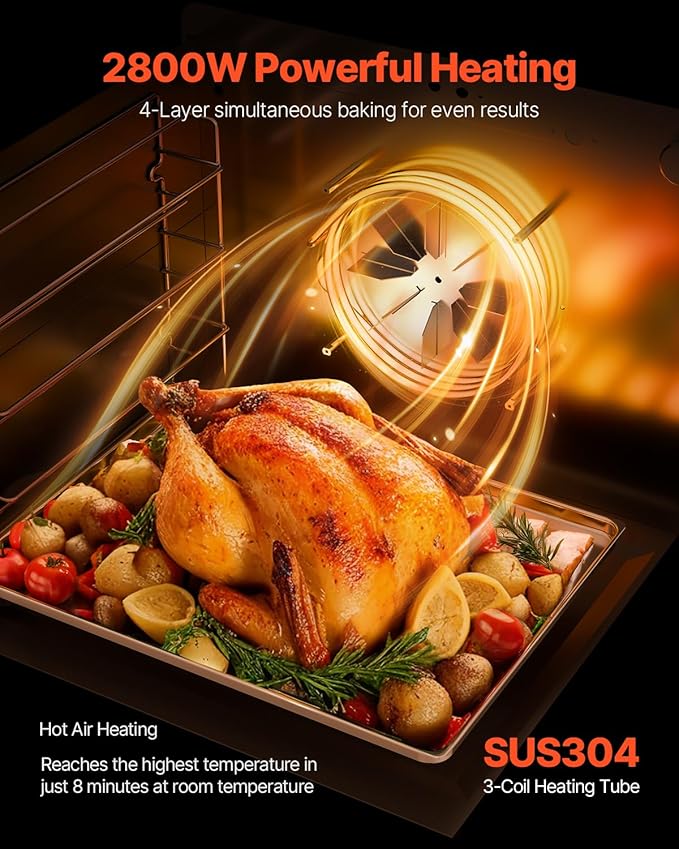 VEVOR Commercial Countertop Oven, 66L 4-Tier Toaster Ovens with Tempered Glass Door, Wire Racks Clip Tray Gloves, 2800W Electric Stainless Steel Baking Ovens for Restaurant Bakery (AC208~240V,60Hz)
