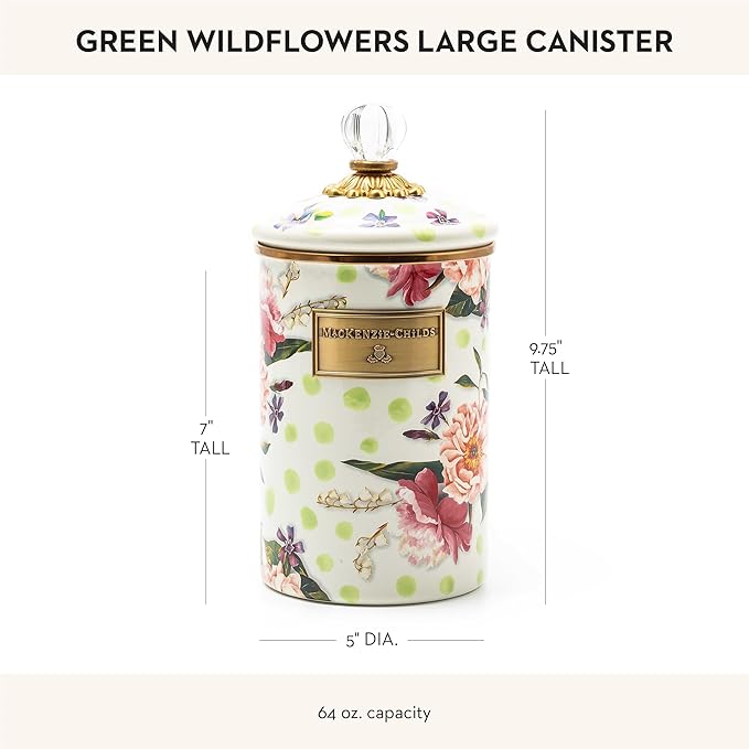 MACKENZIE-CHILDS Wildflowers Enamel Canister, Floral Kitchen Storage Container with Lid, Large