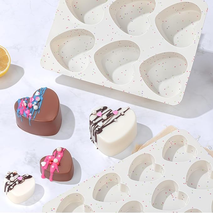 2 Inch Small Heart Shaped Silicone Molds for Chocolate, Candy, Cake, Soap (Set of 2, Cream)