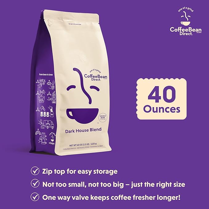 Coffee Bean Direct Dark House Blend, Whole Bean Coffee, Dark Roast, 2.5 Pound Bag (Pack of 1)