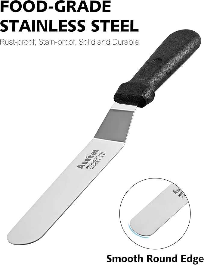 Anaeat Icing Spatulas, Set of 4 Professional Cake Angled Offset Spatula with 4", 6", 8", 10" Stainless Steel Blades - Thickened Frosting Knife with Plastic Handle for Cake Decorating, Pastry & Baking