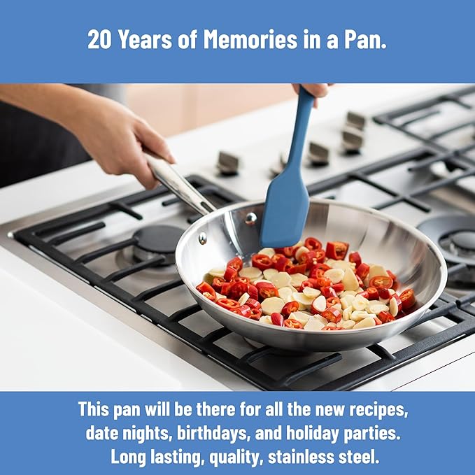 Misen 5-Ply Stainless Steel 10" Frying Pan - Professional Cookware for Induction, Gas and Electric - Dishwasher Safe, Oven Safe to 800°F - Durable, Versatile, Even Heating