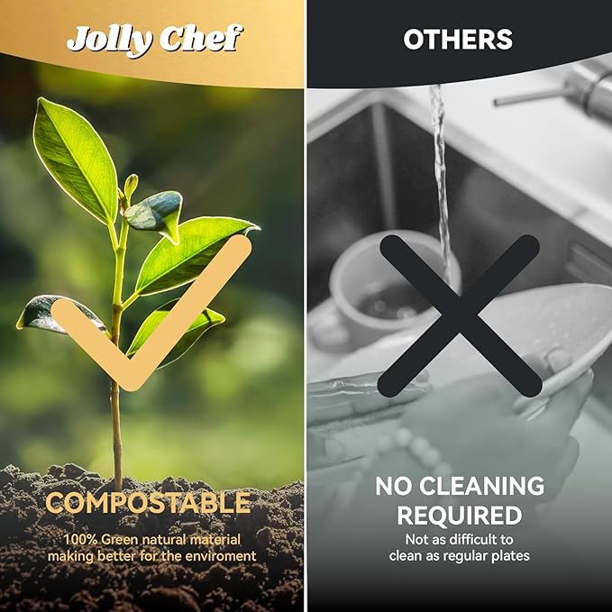 JOLLY CHEF Compostable Heavy Duty Plates 𝟭𝟬 𝗜𝗻𝗰𝗵 [𝟯𝟬𝟬 𝗣𝗮𝗰𝗸] Eco-Friendly Disposable White Paper Plates Made of Bagasse Biodegradable Bulk for Party Dinner Sugarcane Thanksgiving Day