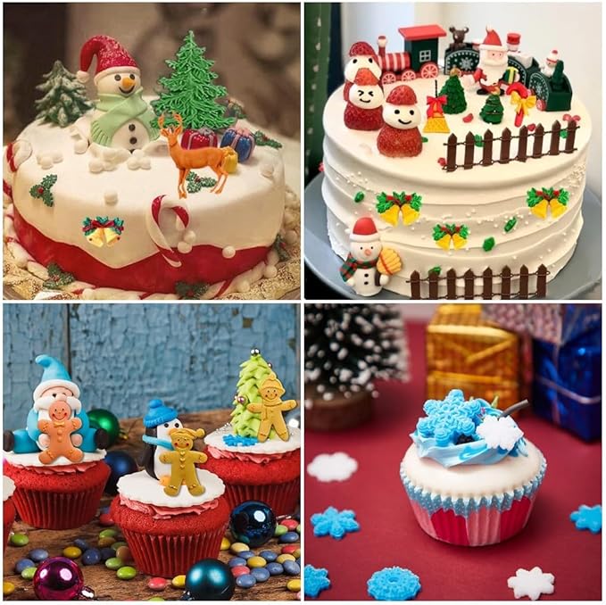 Christmas Silicone Molds Snowflake Molds Xmas Fondant Chocolate Candy Cake Molds Christmas Snowman Tree Snowflake Holly Leaves Santa Claus Baking Molds for Party Cake Decor