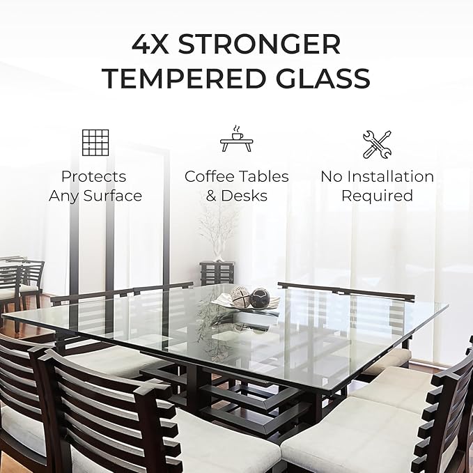 Fab Glass and Mirror Tempered Glass Table Top 42x72 Inch Rectangle 1/4" Thick Clear Furniture Protector with Flat Polish Edge Eased Corners for Coffee Dining Tables Desks