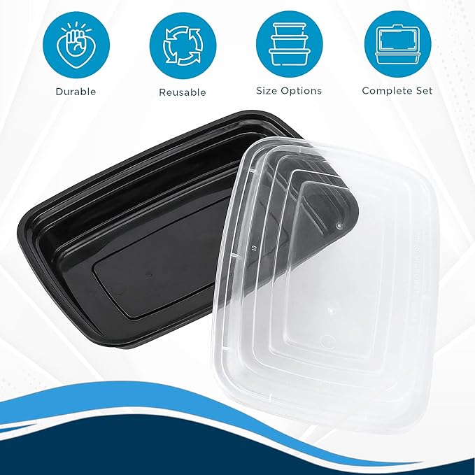 Ruthy's Outlet Meal Prep Containers W/Lids -Square Food Storage – BPA-Free| Stackable | Microwave | Freezer & Dishwasher Safe | Reusable Lunch Bento Box Portion Control & Planning (100 Pack, 16 oz)