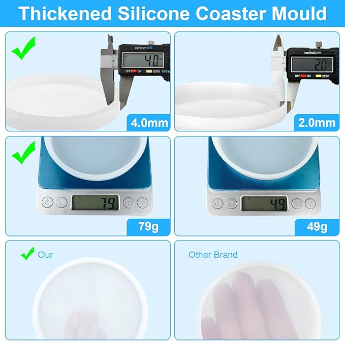 2 PCS Thickened Coaster Resin Mold, Silicone Mold for Epoxy Resin Casting, DIY Coasters, Bowl Mats, Candle Holders, Home Decoration