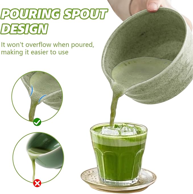 Matcha Whisk Set, 17oz Ceramic Bowl with Spout, Bamboo Matcha Scoop and Stainless Sifter - 5 Pcs Jade Green Matcha Kit, Matcha Kit for Making Breakfast/Latte,Gift for Matcha Lovers