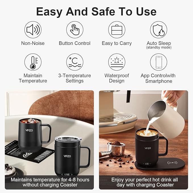 16Oz Temperature Control Smart Mug, Self Heating Coffee Mug LED Display, 180 Min Battery Life - Hot up to 149℉ Fast Wireless Charger Base Improved Design coffee serving sets mug(16oz, Turquoise)