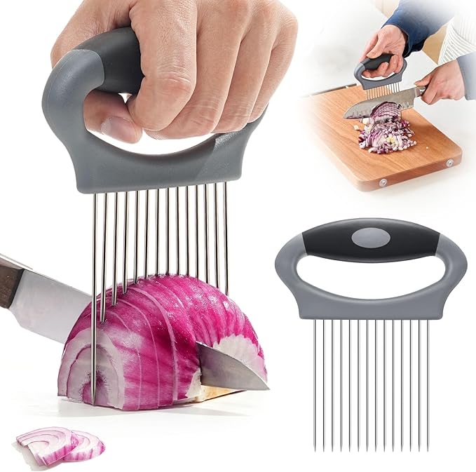 Onion Holder for Slicing Large Stainless Steel Vegetable Chopper - Multi-Purpose Onion Slicer, Tomato Slicer, Food Cutter Assistant Tool for Potato, Avocados, Eggs, Lemon, Fruit & Meat Tenderizer