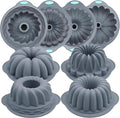Tongjude 4 Pieces Silicone Fluted Tube Cake Pans, 7 Cups Tube Baking Pan, Jello Mold, Silicone Molds for Homemade Cake, Bread and Jello, Non-Stick, Grey