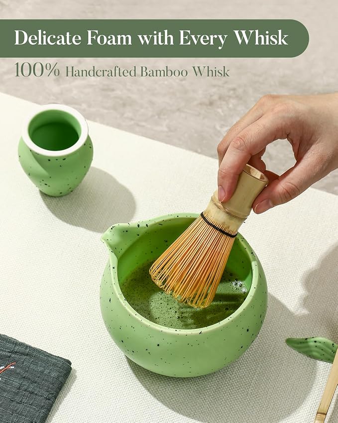 Matcha Whisk Set - 8 Piece Japanese Matcha Tea Set with Matcha Bowl with Spout, Bamboo Whisk, Scoop & Sifter | Matcha Kit for Making Smooth, Frothy Matcha at Home or as a Gift
