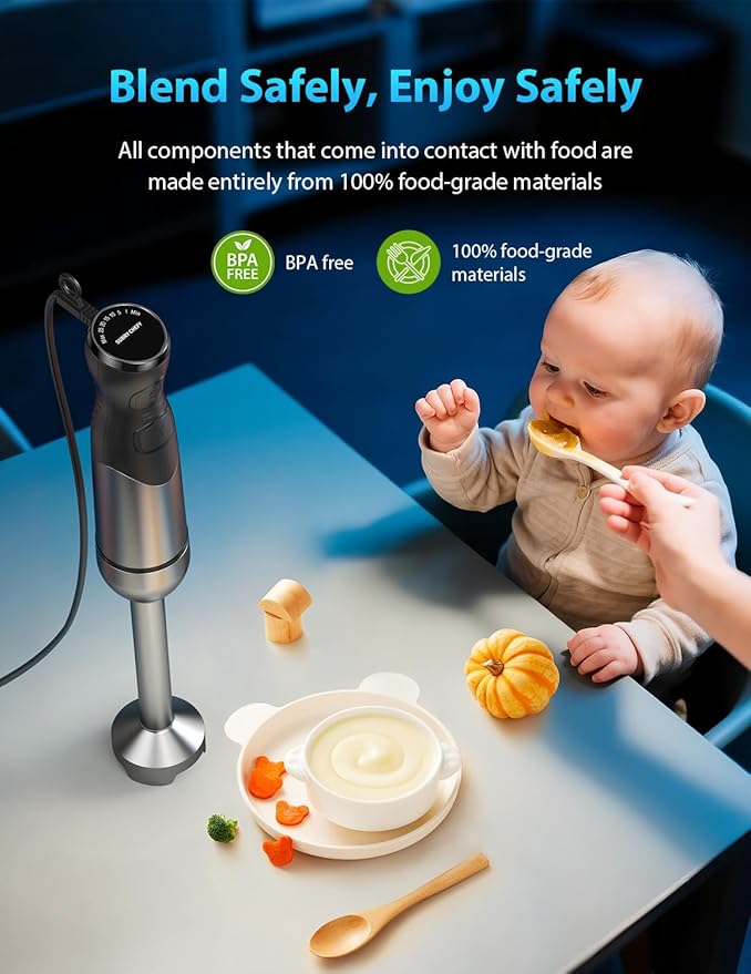 2025 New 1000W Immersion Blender Handheld – 25-Speed, Stainless Steel, Hand Blender, Corded Hand Mixer with Heavy-Duty Copper Brushless Motor & Gift Box
