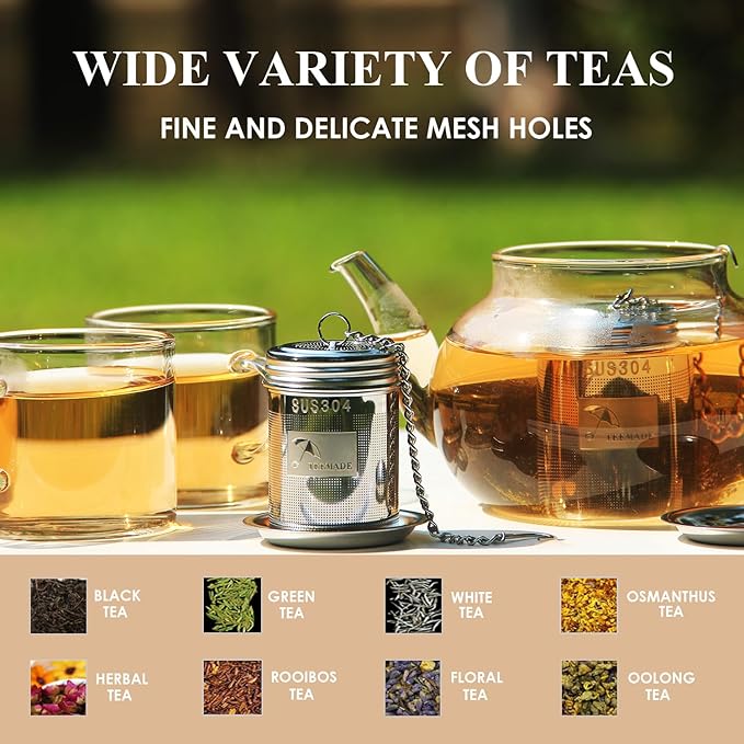 2Packs Tea Filter,Cooking Infuser with Extra Fine Mesh Tea Ball Strainers Threaded Connection 304 Stainless Steel with Extended Chain Hook to Brew Loose Leaf Tea,Spices & Seasonings