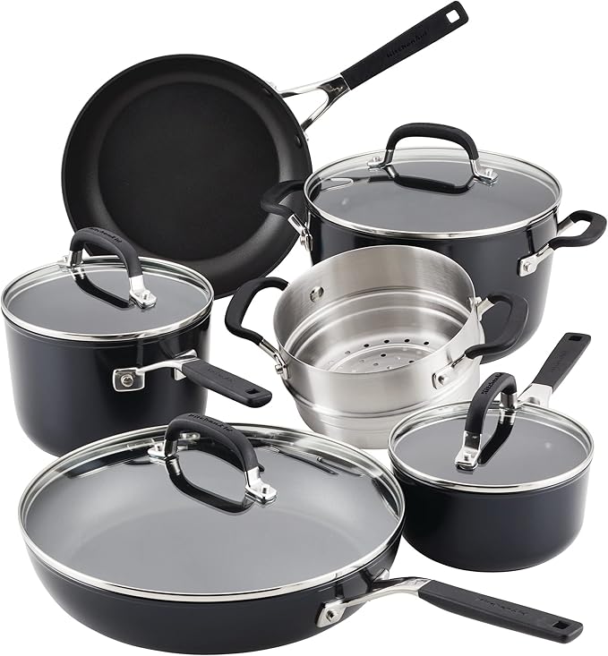 KitchenAid Hard Anodized Nonstick Cookware/Pots and Pans Set, 10 Piece - Matte Black