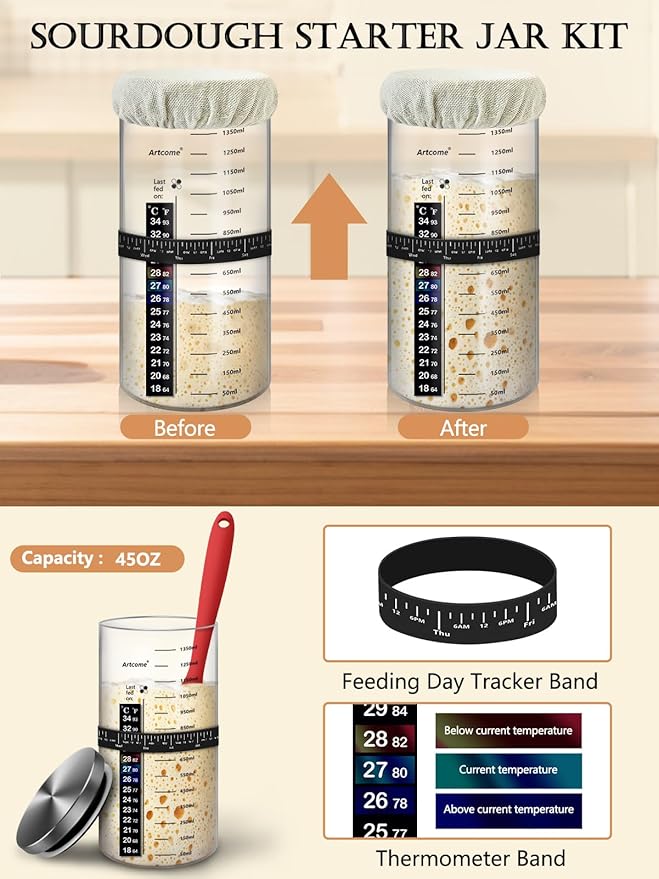 Sourdough Bread Baking Kit - Breads Making Tools - Complete Sourdough Starter Kit with Proofing Baskets, Jar, Dough Whisk, Pastry Mat, Bread Knife & Tools - Gifts for Bakers Women & Moms