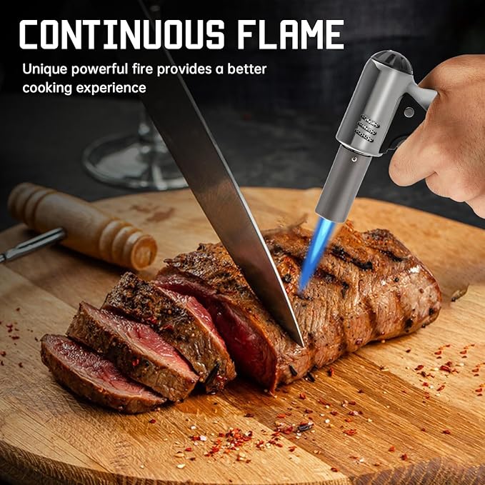 Butane Torch, Butane Refillable Kitchen Cooking Torch, Torch Lighter with Safety Lock And Adjustable Flame For BBQ, Baking, Brulee Creme, Crafts and Soldering(Butane Gas Not Included)