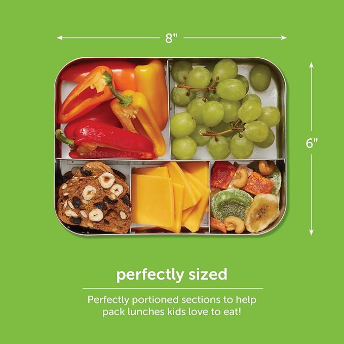 LunchBots Medium Trio II Snack Container - Divided Stainless Steel Food Container - Three Sections for Snacks On the Go - Eco-Friendly, Dishwasher Safe, BPA-Free - Stainless Lid - Blue Dots