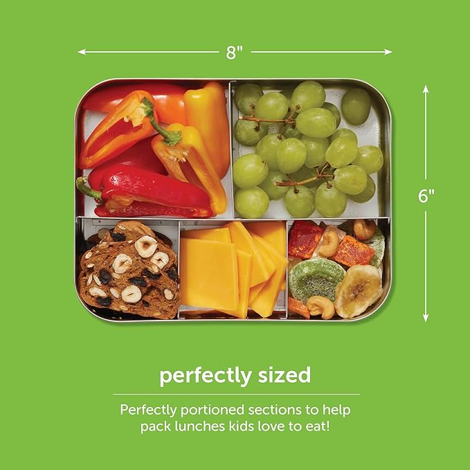 LunchBots Medium Uno Stainless Steel Sandwich Container - Open Design for Wraps - Salads or a Small Meal - Eco-Friendly - Dishwasher Safe and BPA-Free - Pink Dots