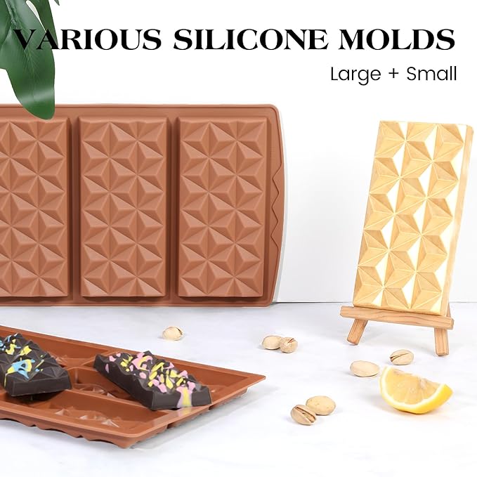 2 Pcs Chocolate Bar Mold Deep Silicone Large Chocolate Molds Break Apart Pyramid Shape Thick Candy Bar Molds