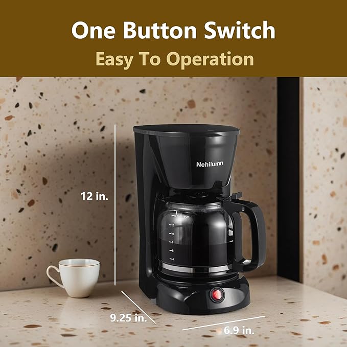 12 Cup Drip Coffee Maker, Coffee Pot Machine Permanent Coffee Filter,1.8L Glass Carafe Electric Coffee Maker,950W Black