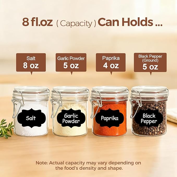 ComSaf 8oz Small Airtight Glass Jars Set of 12 with Lid Food Storage Jar Round, Mini Storage Container with Clear Preserving Seal Wire Clip Fastening for Kitchen Canning, Jam, Spice, Honey, Mason Jars
