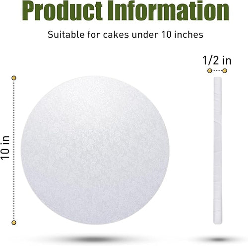 10-Pack Round White Cake Drum Board 12 Inch Sturdy 1/2 Inch Thick Full Wrap Edge Cake Base for Heavy Tiered Cakes(12" White)