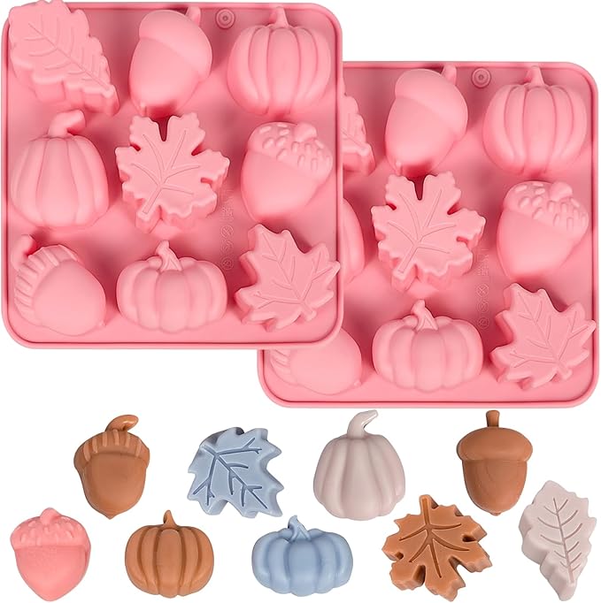 Fall Silicone Molds Pumpkin Chocolate Mold 2pcs Maple Leaf Acorns Shape Candy Soap Cake Baking Mold for Autumn,Thanksgiving, Halloween, Harvest