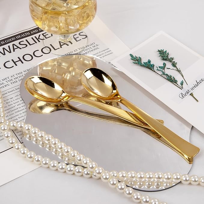 Liacere 360Pcs Plastic Spoons - 6.7 inch Heavy Duty Plastic Spoons-Heavyweight Gold Disposable Spoons-Gold Silverware for Halloween &Chrismas And Daily Using&Thanksgiving