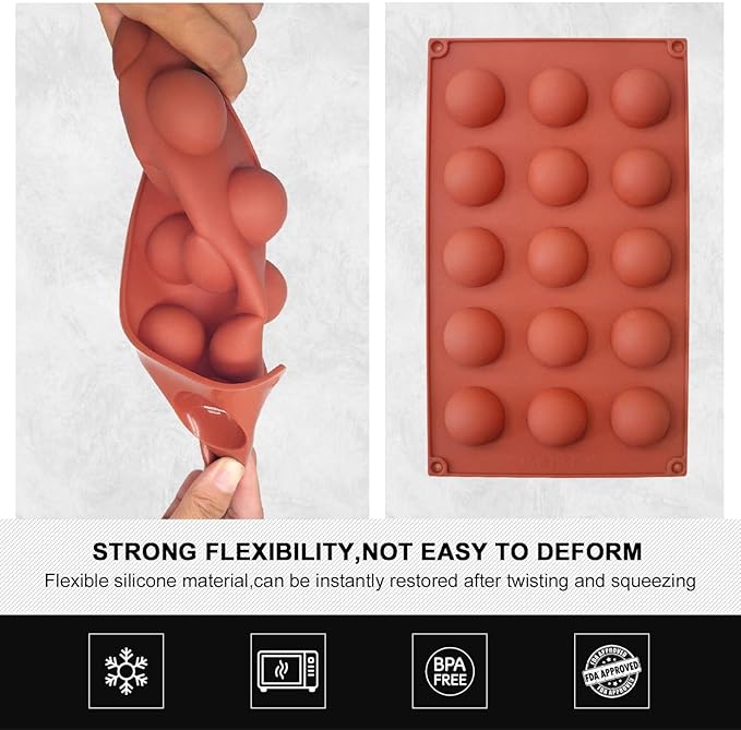 Small 15-Cavity Semi Circular Silicone Mold, 2 Packs Half Sphere Silicone Baking Molds for Making Jelly, Chocolates and Cake