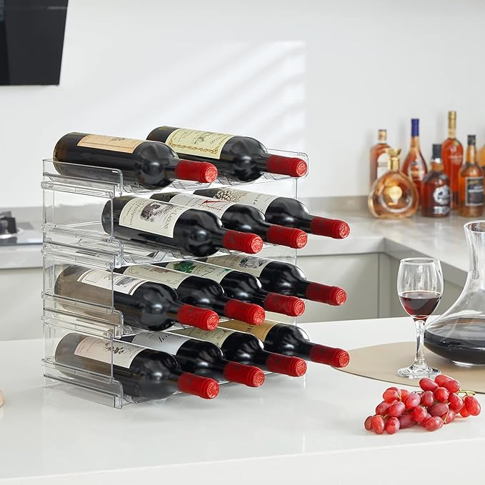 Lifewit Stackable Water Bottle Organizer for Cabinet, Plastic Bottle Holder Fits Bottles & Tumblers up to 3.8" Diameter, Pantry, Countertop & Fridge, 4 Tier Holds 16 Bottles