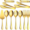 11 PCS Serving Utensils, Large Stainless Steel Spoons Forks Tongs, Pie Server, Great for Hostess Buffet Catering Banquet Party, Gold