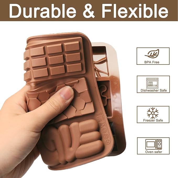Thin Chocolate Bar Molds, 6 Shapes Break Apart Chocolate Molds Silicone for Candy/Gummy/Wax Melts/Resin, 2 Pcs Fruit Snack Molds for Fondant/Jelly/Desserts