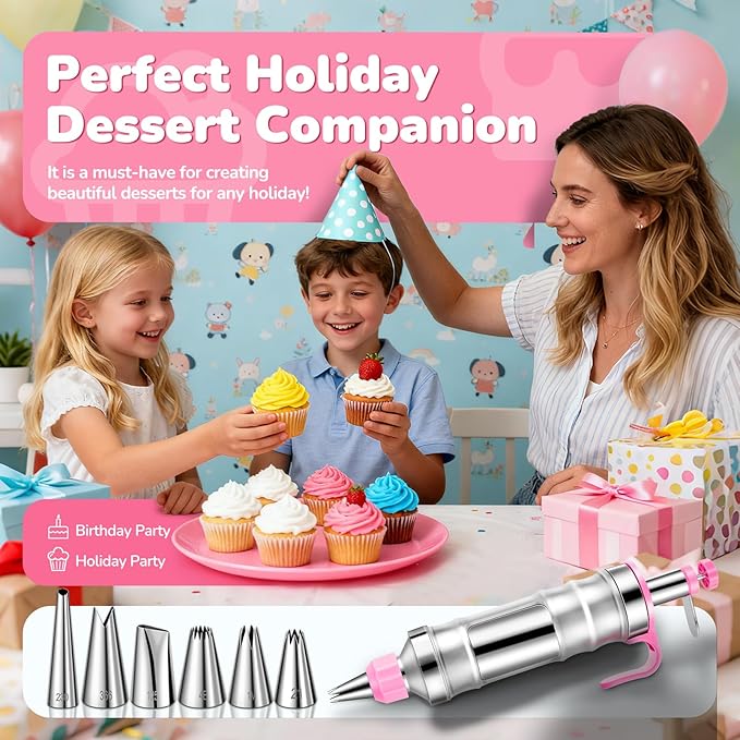 Cake Decorating Tools Supplies Kit: 164pcs Baking Accessories - Piping Bags and Icing Tips Set - Puffs Cupcake Frosting Piping Bakery Set for Adults Beginners or Professional, Pink